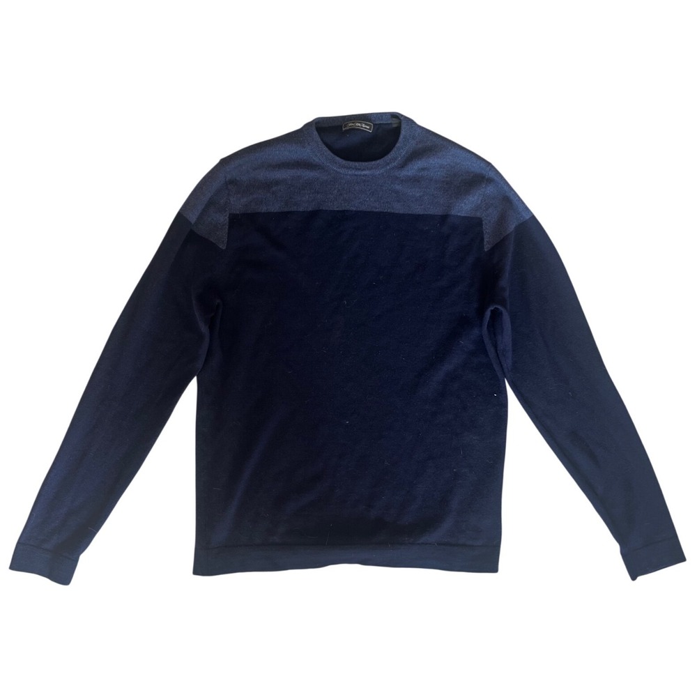 Saks Fifth Avenue Men's Merino Wool Crewneck Sweater‎ Blue Color Blocked-Size L